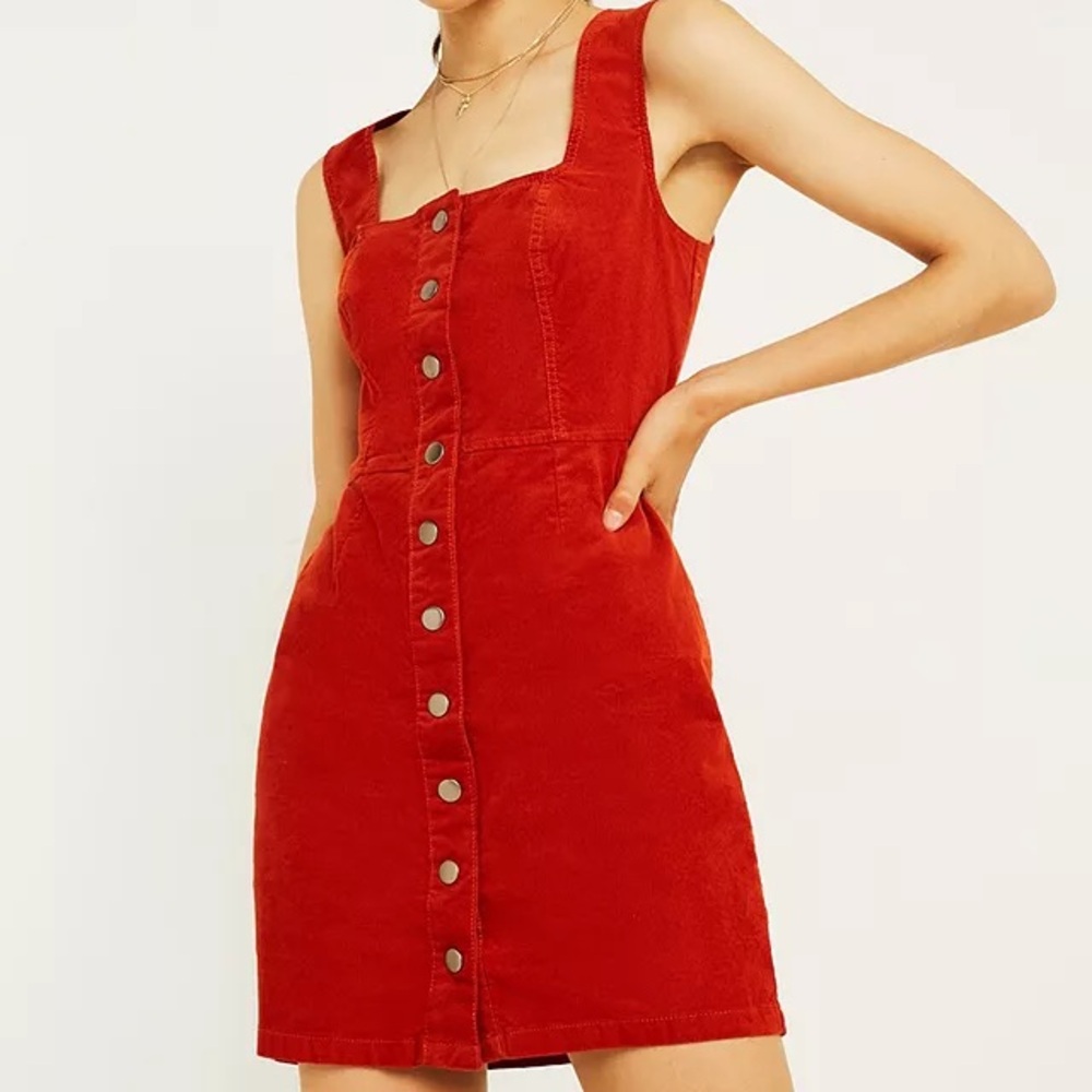 NWT Urban Outfitters Button Front Corduroy Dress in Burnt Orange
